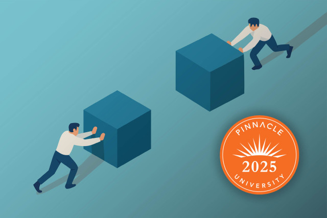 illustration of men pushing blocks together to close the gap